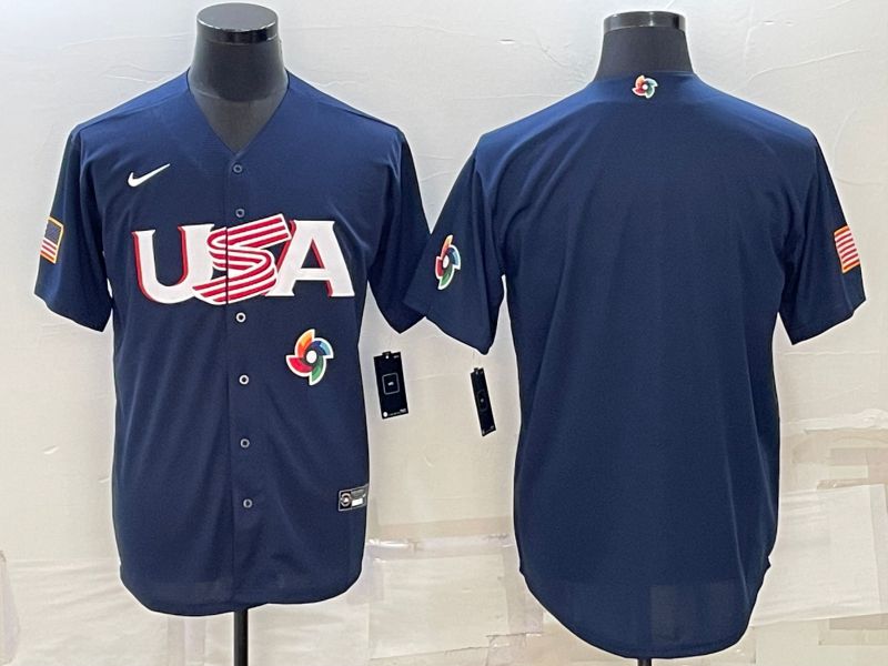 Men 2023 World Cub USA Blank Blue Nike MLB Jersey2